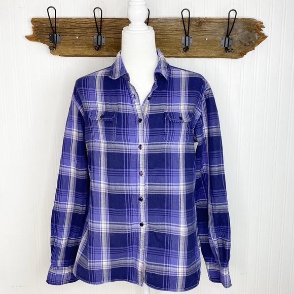 Kuhl Plaid Cotton Shirt Top Button Front Purple - Picture 1 of 10